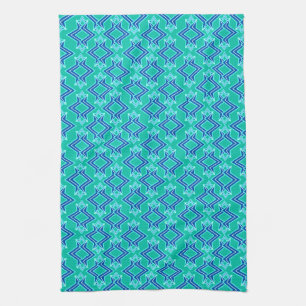 Art Deco Wallpaper Pattern, Turquoise and Cobalt Tea Towel
