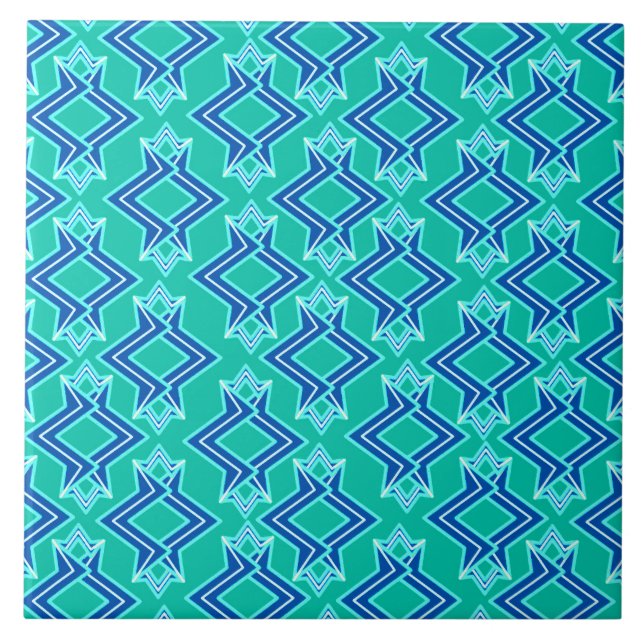 Art Deco Wallpaper Pattern, Turquoise and Cobalt Tile (Front)