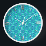 Art Deco Wallpaper Pattern, Turquoise and Cobalt Wall Clock<br><div class="desc">Art Deco geometric wallpaper pattern in cobalt blue,  aqua and white on a turquoise / peacock background</div>