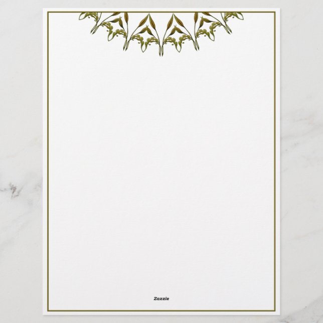 Art Deco watercolor leaves Custom Letterhead (Back)