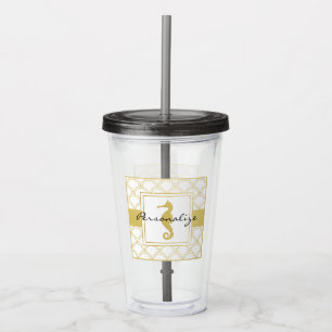 Art Deco Wave Gold Glitter Seahorse Acrylic Tumbler