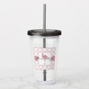 Art Deco Wave Patten Pink Flamingo Acrylic Tumbler