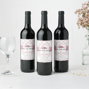 Art Deco Wave Patten Pink Flamingo Birthday Wine Label