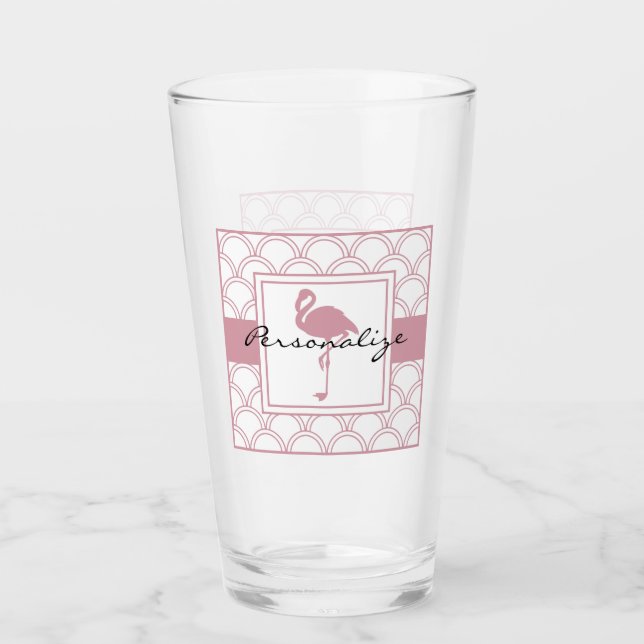 Art Deco Wave Patten Pink Flamingo Glass (Front)
