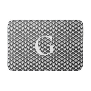 Art Deco wave pattern - black and white Bath Mat