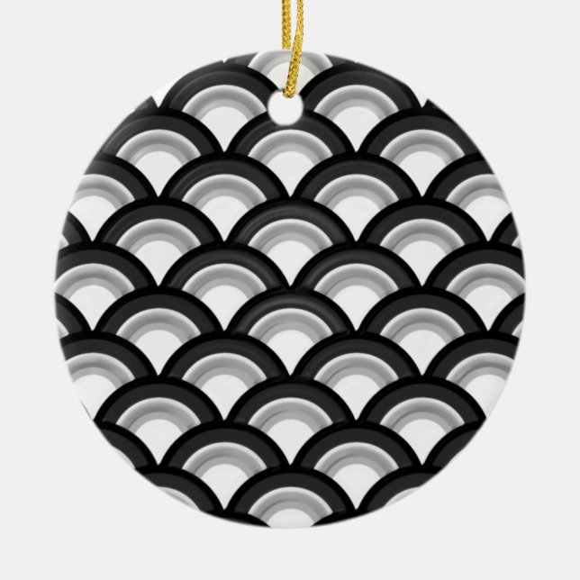 Art Deco wave pattern - black and white Ceramic Tree Decoration (Front)