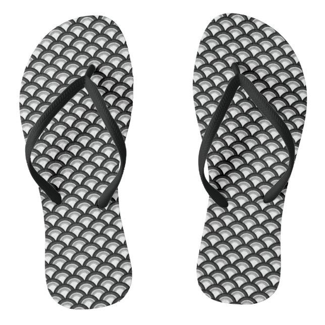 Art Deco Wave Pattern, Black and White Flip Flops (Footbed)