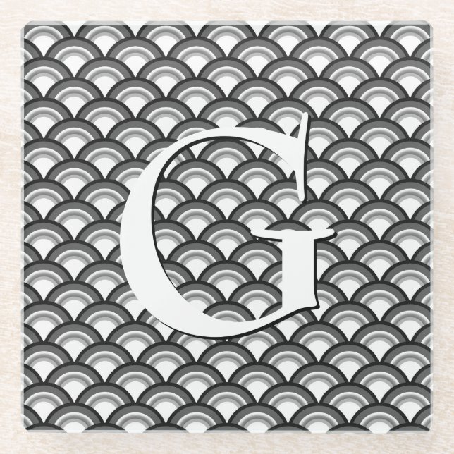 Art Deco wave pattern - black and white Glass Coaster (Front)