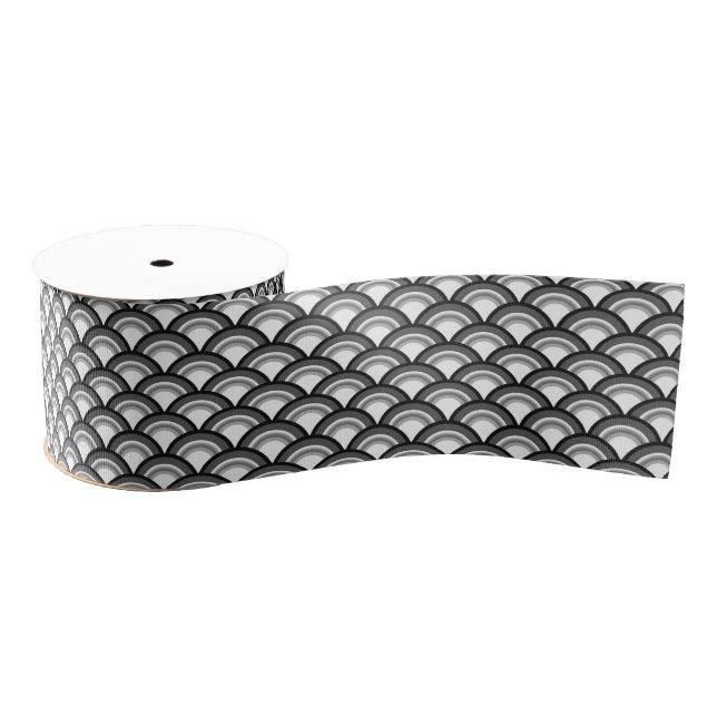 Art Deco wave pattern - black and white Grosgrain Ribbon (Spool)