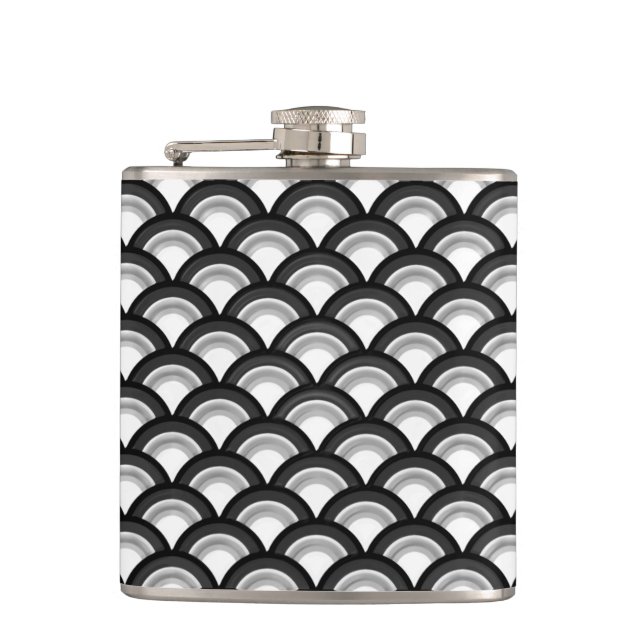 Art Deco wave pattern - black and white Hip Flask (Front)