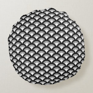 Art Deco wave pattern - black and white Round Cushion