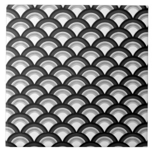 Art Deco wave pattern - black and white Tile