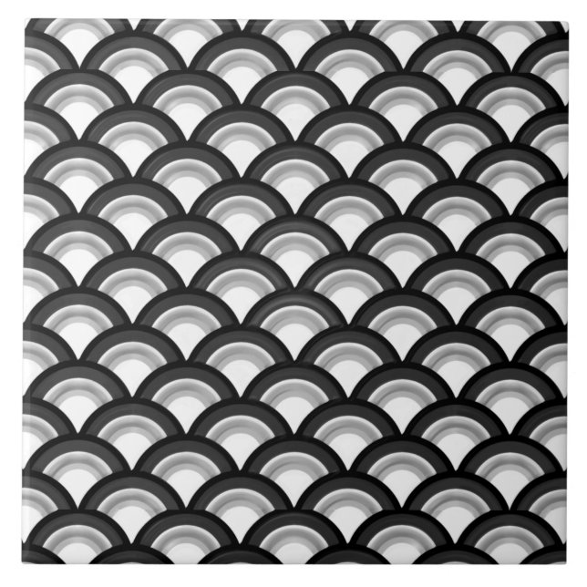 Art Deco wave pattern - black and white Tile (Front)