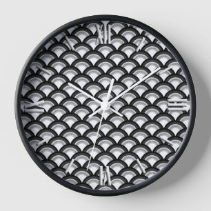 Art Deco wave pattern - black and white Wall Clock