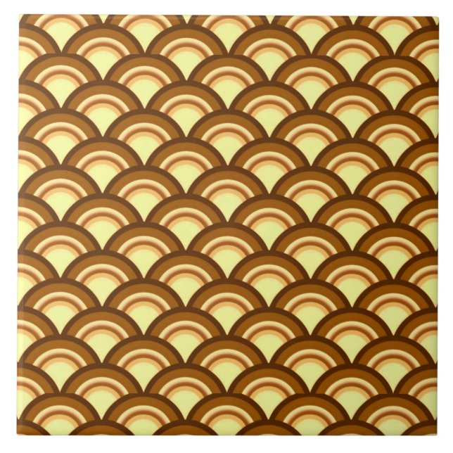 Art Deco wave pattern - chocolate and yellow Tile (Front)