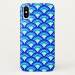 Art Deco wave pattern - cobalt and sky blue iPhone X Case<br><div class="desc">An Art Deco pattern based on the traditional wave pattern often seen in Japanese textiles,  in shades of cobalt,  navy and light sky blue</div>
