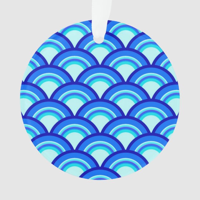 Art Deco wave pattern - cobalt and sky blue Ornament (Front)