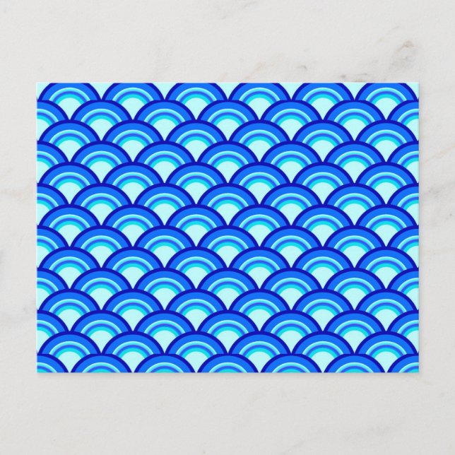 Art Deco wave pattern - cobalt and sky blue Postcard (Front)