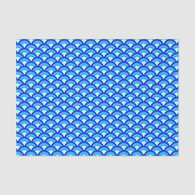 Art Deco wave pattern - cobalt and sky blue Tissue Paper (Front)