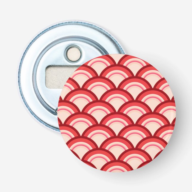 Art Deco wave pattern - coral red and pink Bottle Opener (Front)