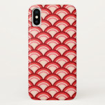 Art Deco wave pattern - coral red and pink iPhone X Case<br><div class="desc">An Art Deco pattern based on the traditional wave pattern,  often seen in Japanese textiles,  in shades of coral from deep coral red to pale coral pink</div>