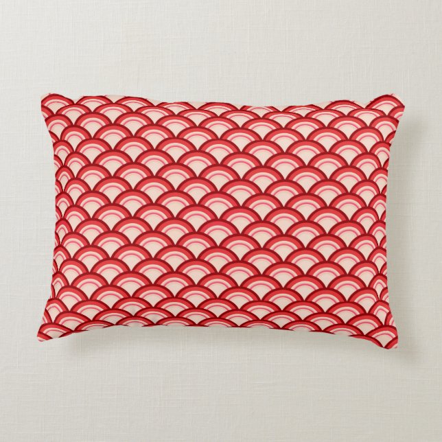 Art Deco wave pattern - coral red and pink Decorative Cushion (Back)