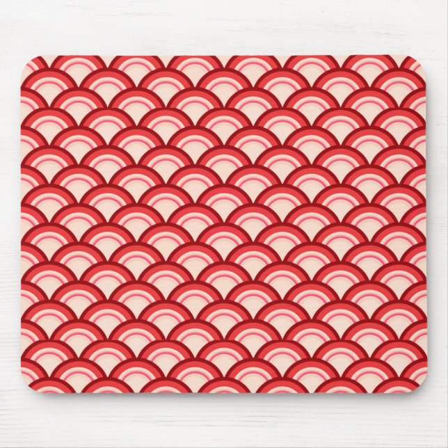 Art Deco wave pattern - coral red and pink Mouse Mat (Front)