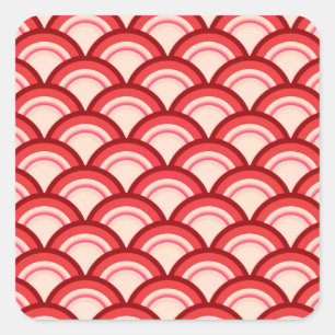 Art Deco wave pattern - coral red and pink Square Sticker