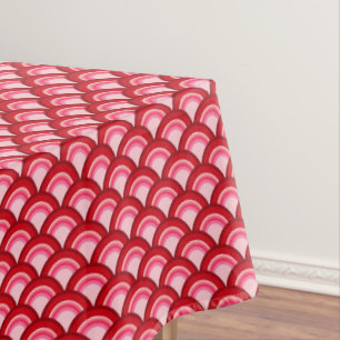 Art Deco wave pattern - coral red and pink Tablecloth