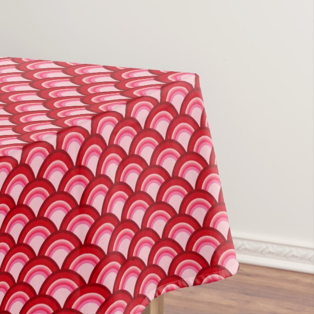 Art Deco wave pattern - coral red and pink Tablecloth (In Situ)