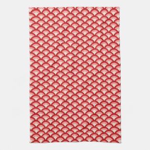Art Deco wave pattern - coral red and pink Tea Towel