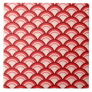 Art Deco wave pattern - coral red and pink Tile