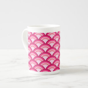 Art Deco wave pattern - fuchsia and coral Bone China Mug