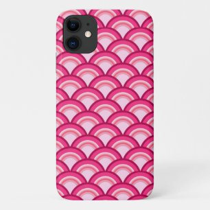Art Deco wave pattern - fuchsia and coral iPhone 11 Case