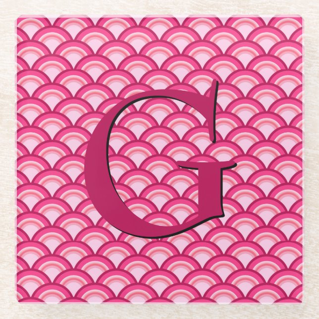 Art Deco wave pattern - fuchsia and coral Glass Coaster (Front)