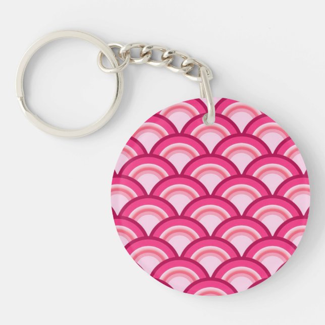 Art Deco wave pattern - fuchsia and coral Key Ring (Front)
