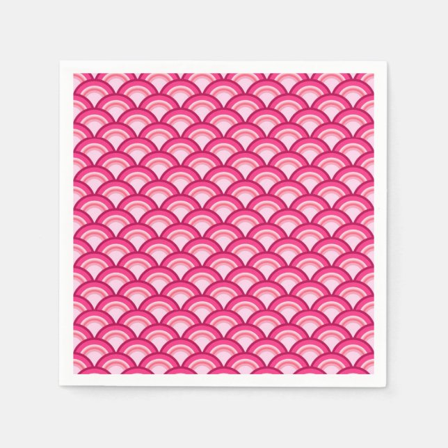 Art Deco wave pattern - fuchsia and coral Napkin (Front)
