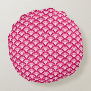 Art Deco wave pattern - fuchsia and coral Round Cushion