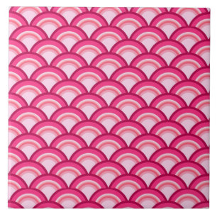 Art Deco wave pattern - fuchsia and coral Tile