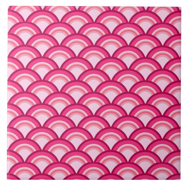 Art Deco wave pattern - fuchsia and coral Tile (Front)