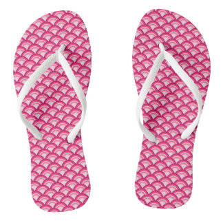Art Deco Wave Pattern, Fuchsia and Pastel Pink Flip Flops