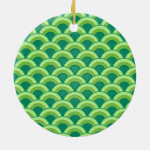 Art Deco wave pattern - jade green Ceramic Tree Decoration