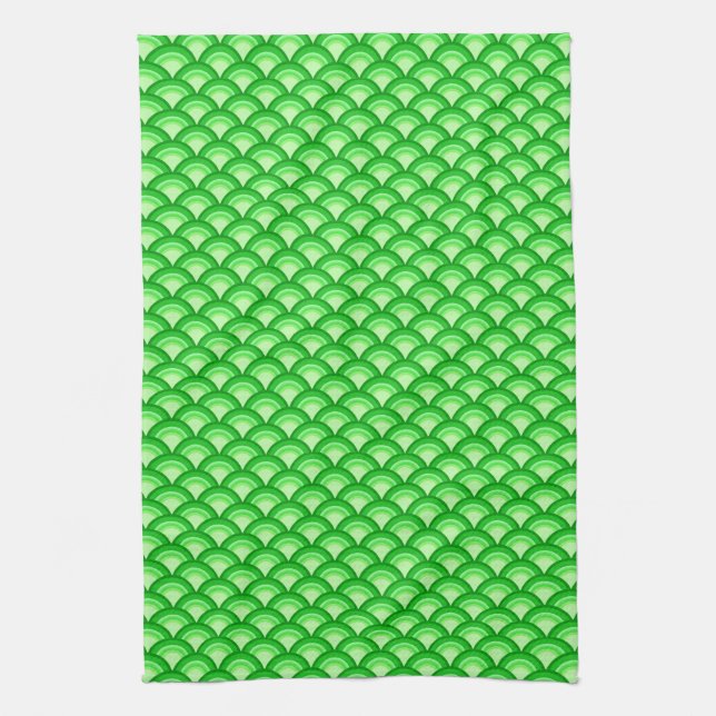 Art Deco wave pattern - jade green Tea Towel (Vertical)