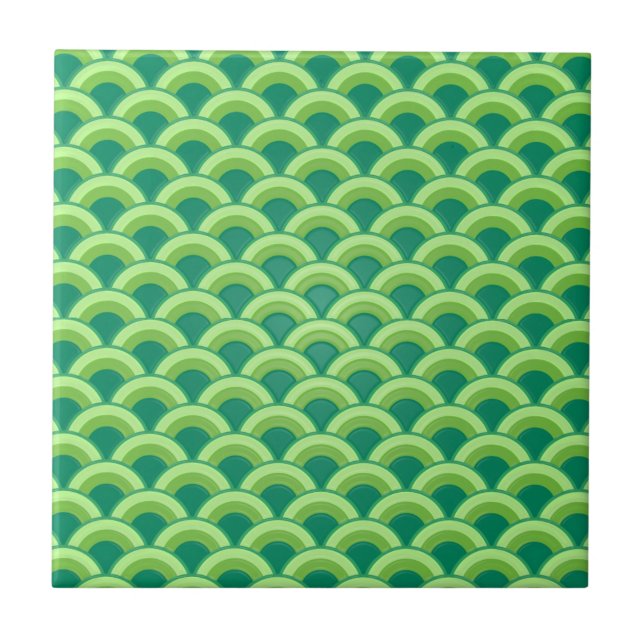 Art Deco wave pattern - jade green Tile (Front)