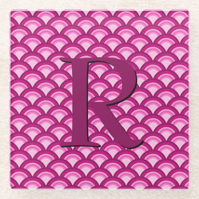 Art Deco wave pattern - magenta and pink Glass Coaster (Front)