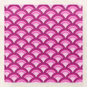 Art Deco wave pattern - magenta and pink Glass Coaster