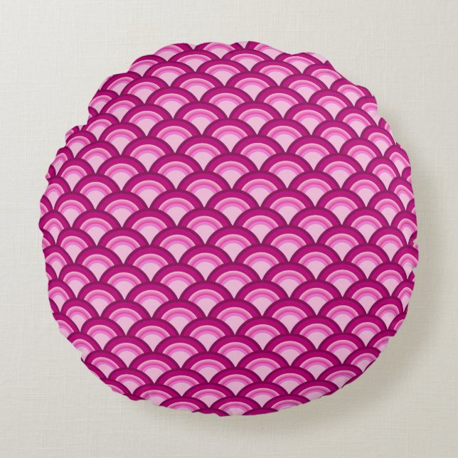 Art Deco wave pattern - magenta and pink Round Cushion (Front)