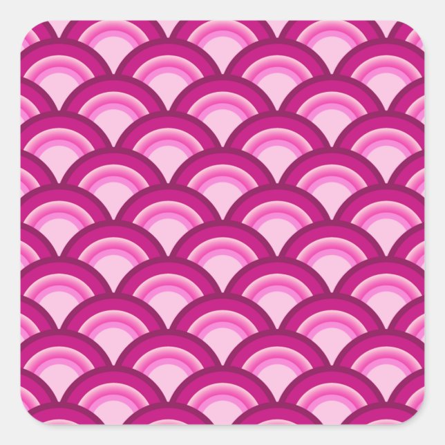 Art Deco wave pattern - magenta and pink Square Sticker (Front)