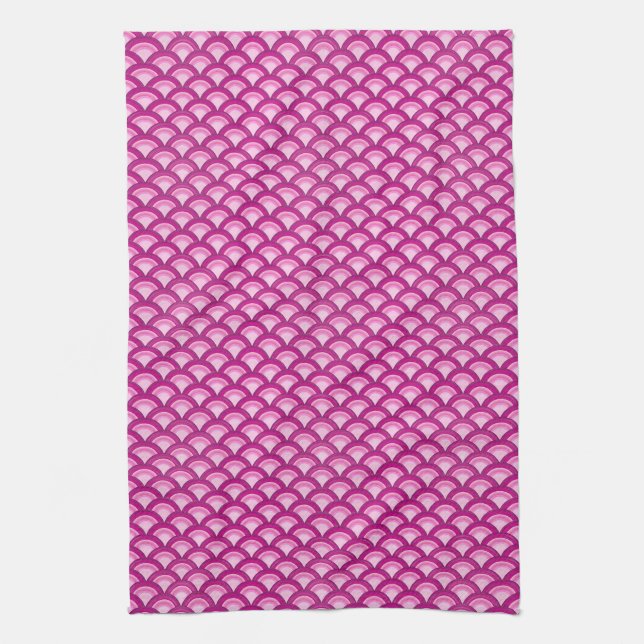 Art Deco wave pattern - magenta and pink Tea Towel (Vertical)