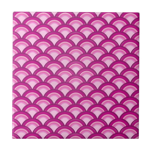 Art Deco wave pattern - magenta and pink Tile (Front)